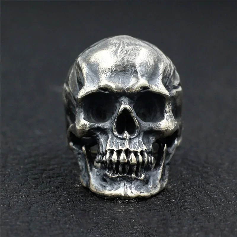 Anel Nordic Skull em Prata Envelhecida