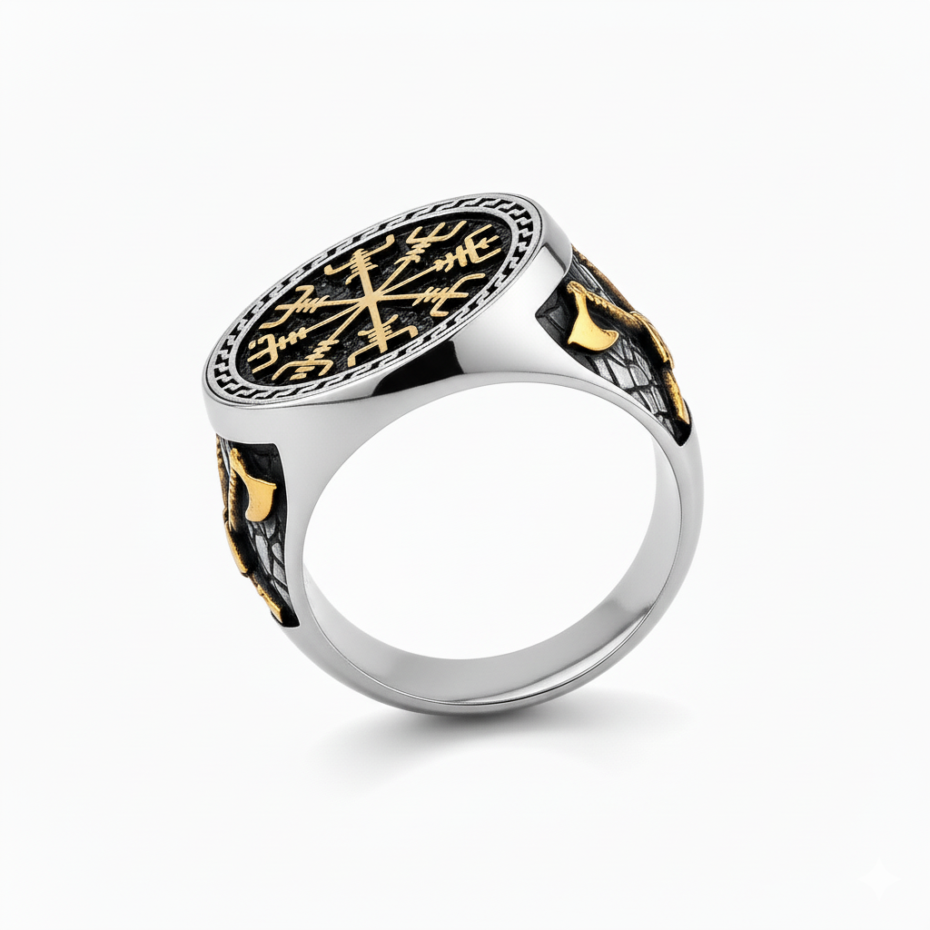 Anel Runa Vegvisir em Aço Inoxidável
