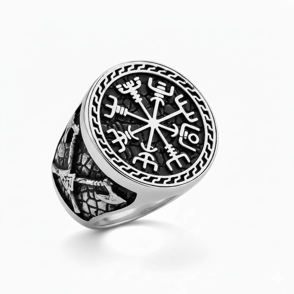 Anel Runa Vegvisir em Aço Inoxidável