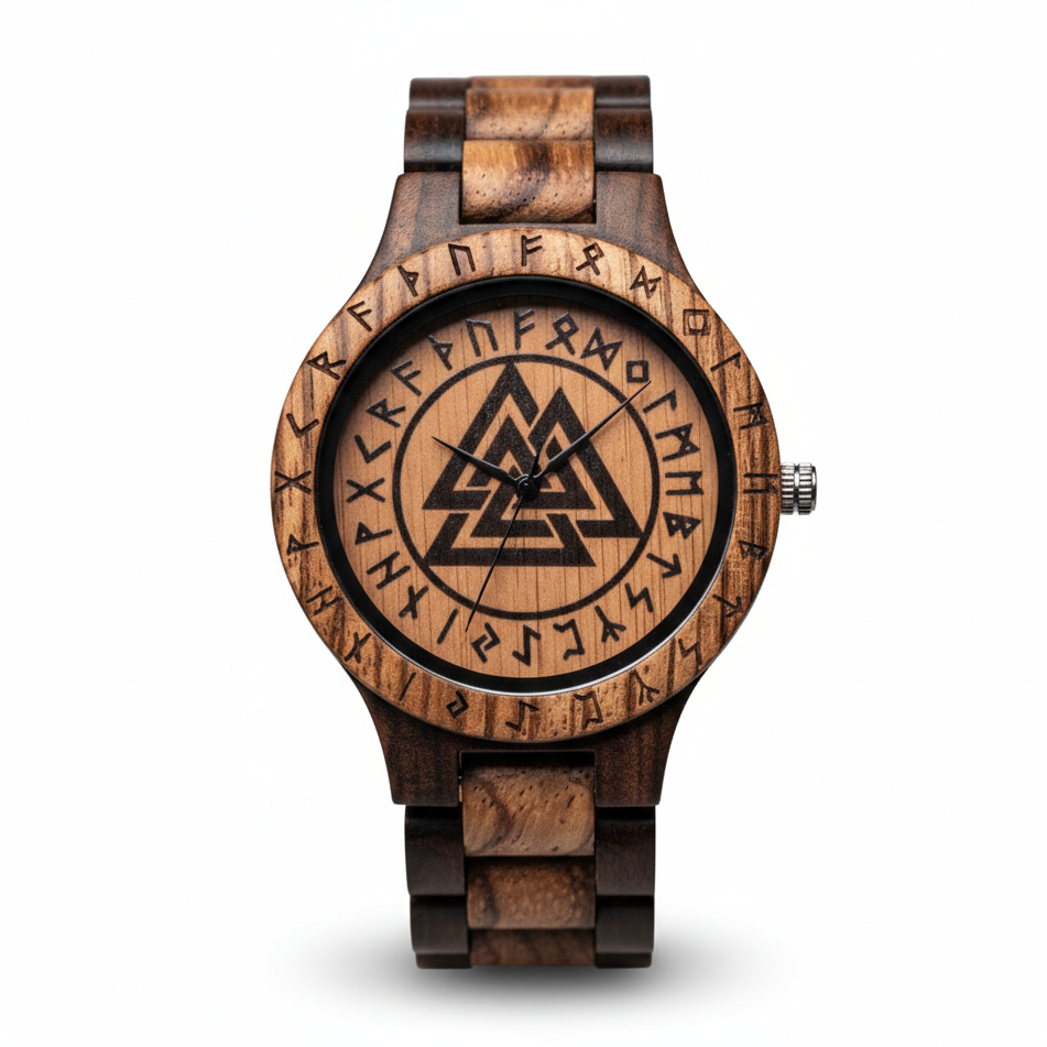 Relógio Valknut em Madeira