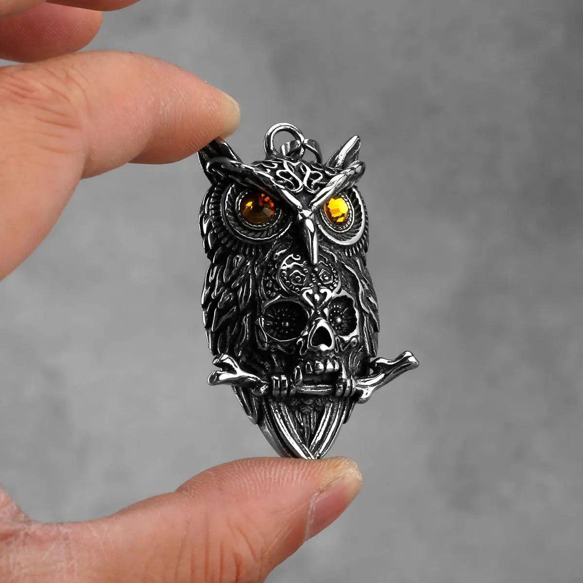 Ancient Owl - Colar de Coruja com Caveira em Aço inoxidável Necklace Tesouros Vikings