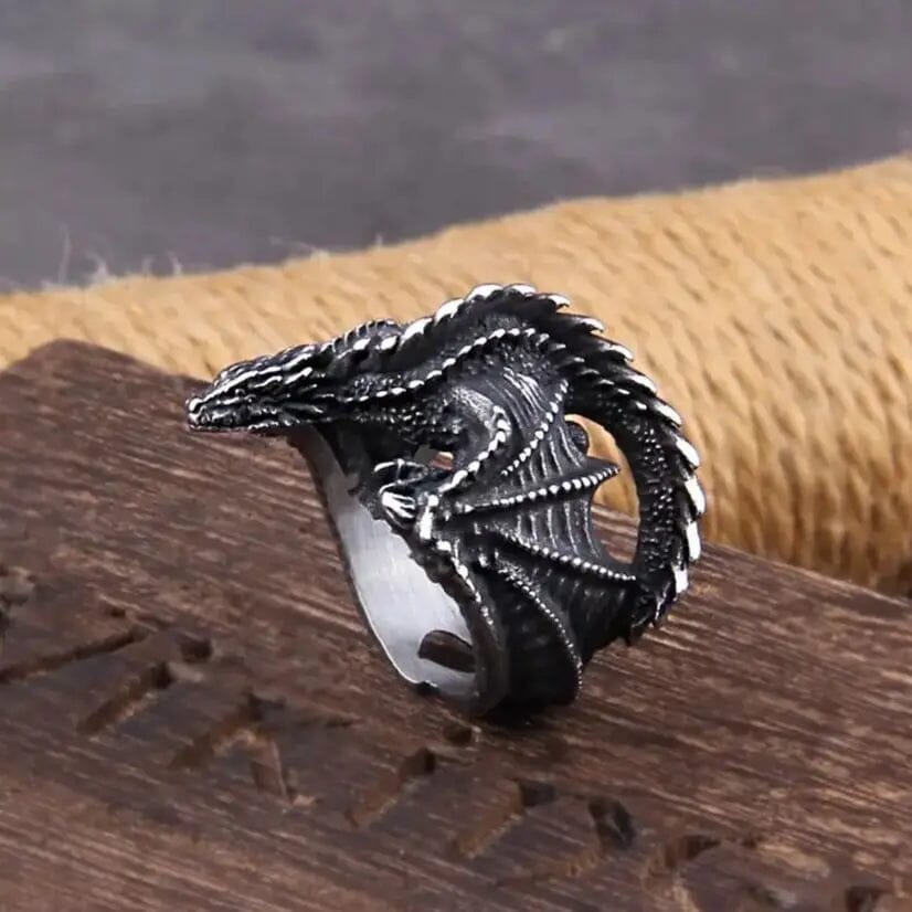 Anel de Dragão em Aço Inoxidável Ring Tesouros Vikings