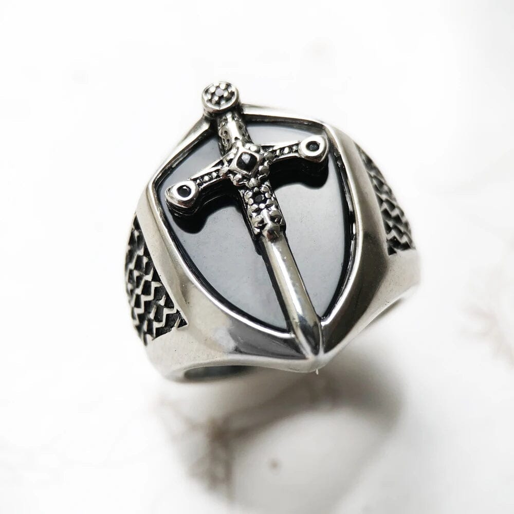 Anel Espada e Escudo em Prata 925 Anel Tesouros Vikings