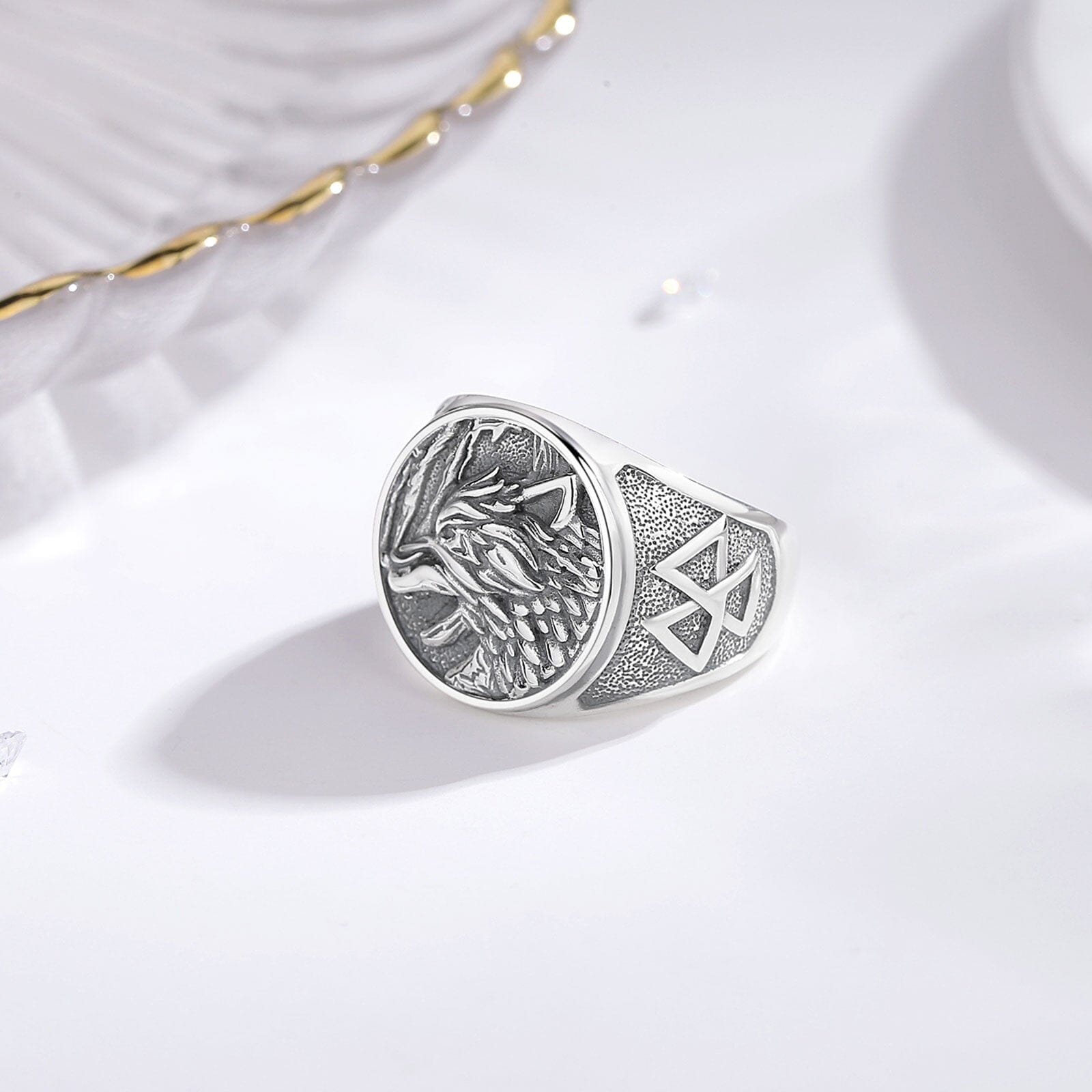 Anel Lobo Viking em Prata 925 - Tamanho Ajustável Ring Tesouros Vikings