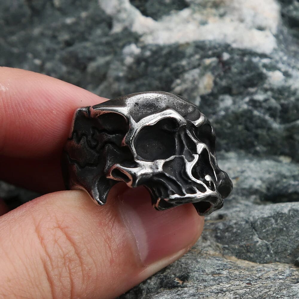 Anel Warrior Skull em Aço Inoxidável Ring Tesouros Vikings