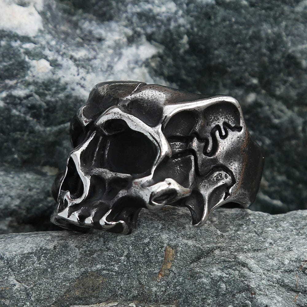 Anel Warrior Skull em Aço Inoxidável Ring Tesouros Vikings