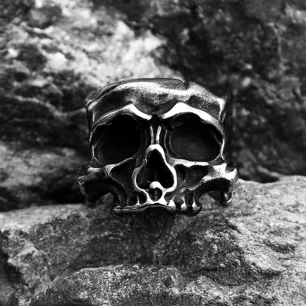 Anel Warrior Skull em Aço Inoxidável Ring Tesouros Vikings