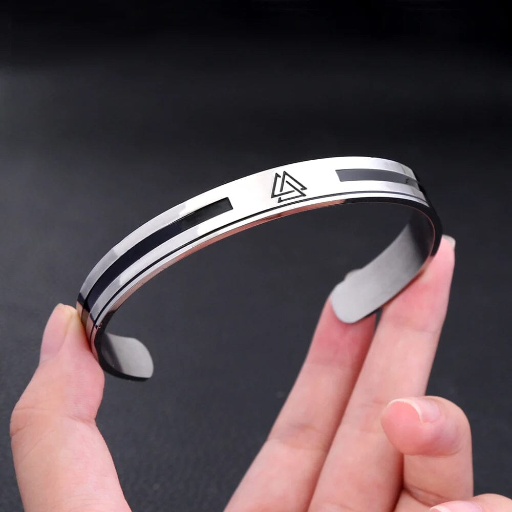 Bracelete Masculino Valknut em Aço Inoxidável Bracelet Tesouros Vikings