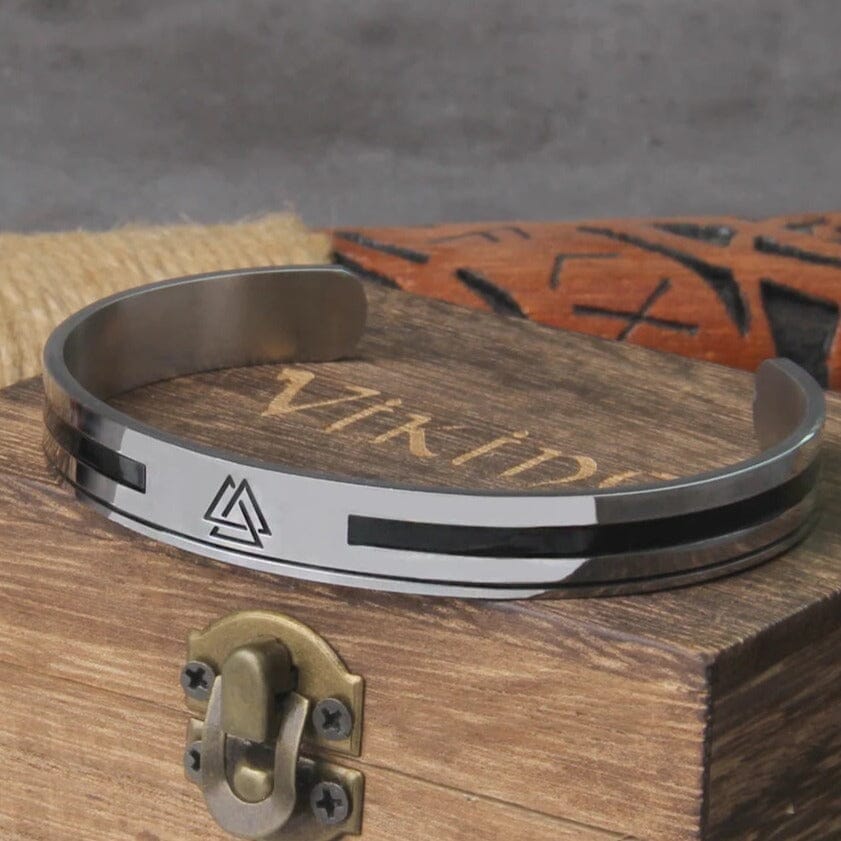 Bracelete Masculino Valknut em Aço Inoxidável Bracelet Tesouros Vikings