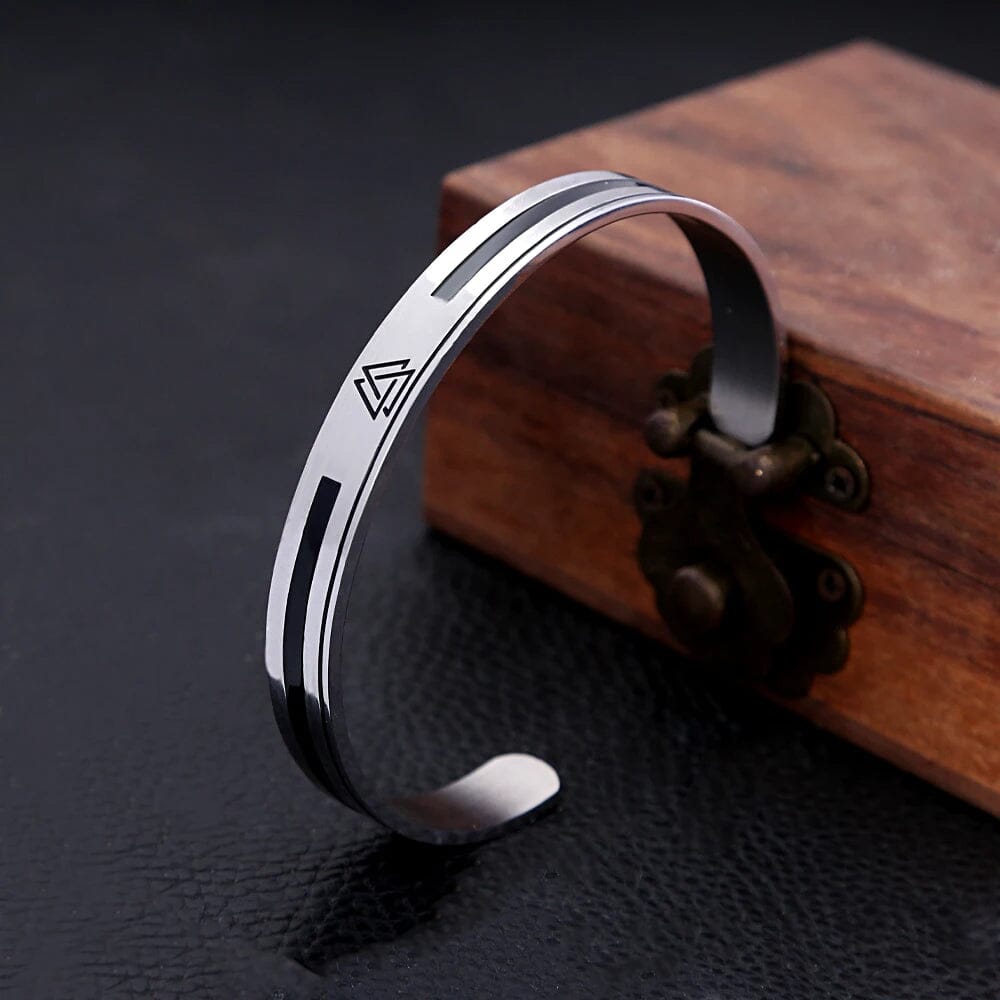 Bracelete Masculino Valknut em Aço Inoxidável Bracelet Tesouros Vikings