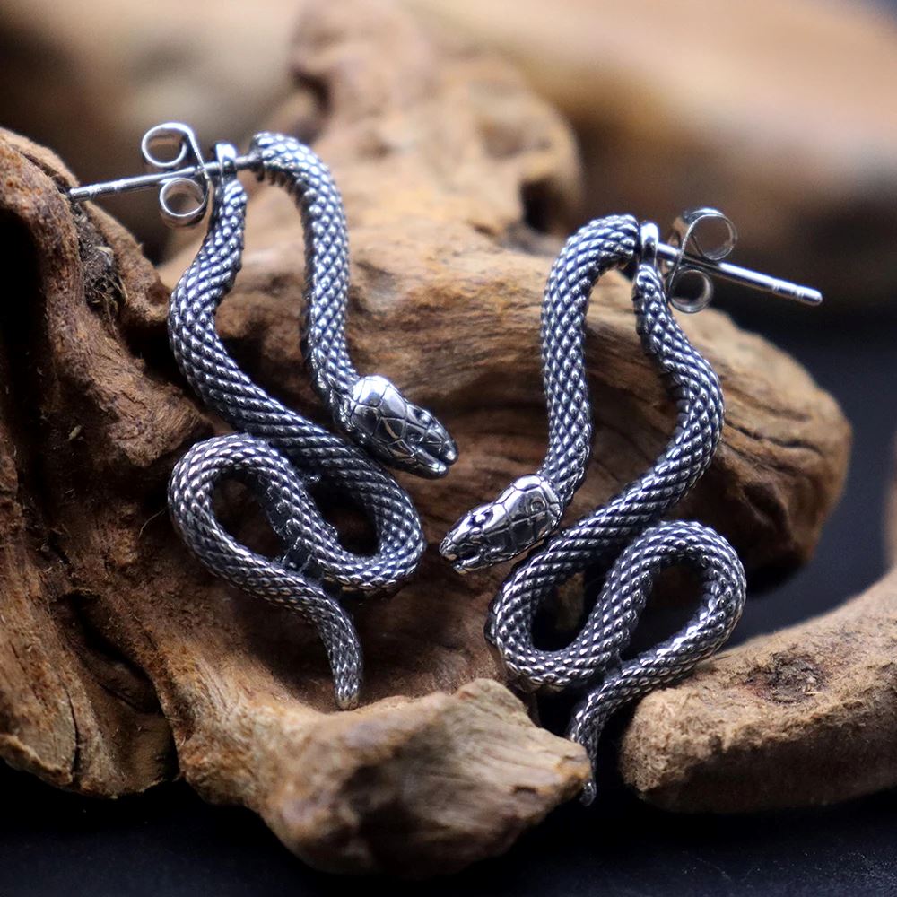 Brinco de Serpente Em Aço Inoxidável Earrings Tesouros Vikings