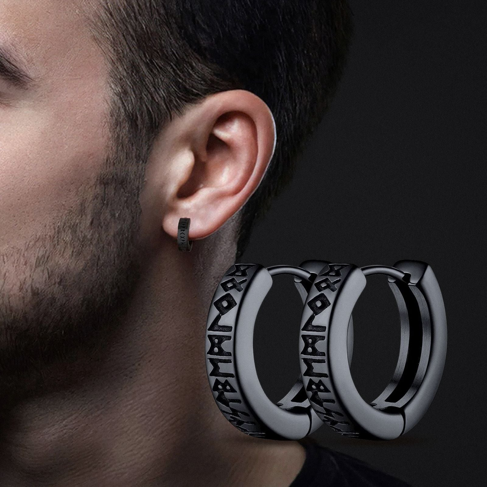 Brinco Masculino Runas Vikings em Aço Inoxidável Brincos Tesouros Vikings