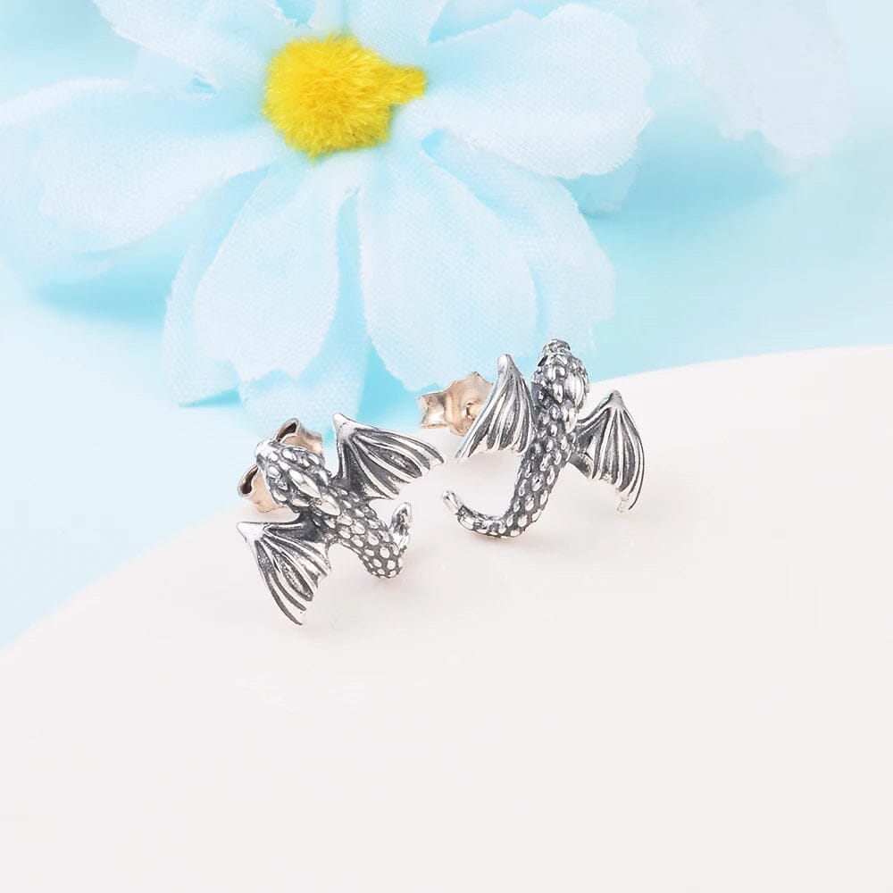Brincos Mini Dragão em Prata 925 Earrings Tesouros Vikings