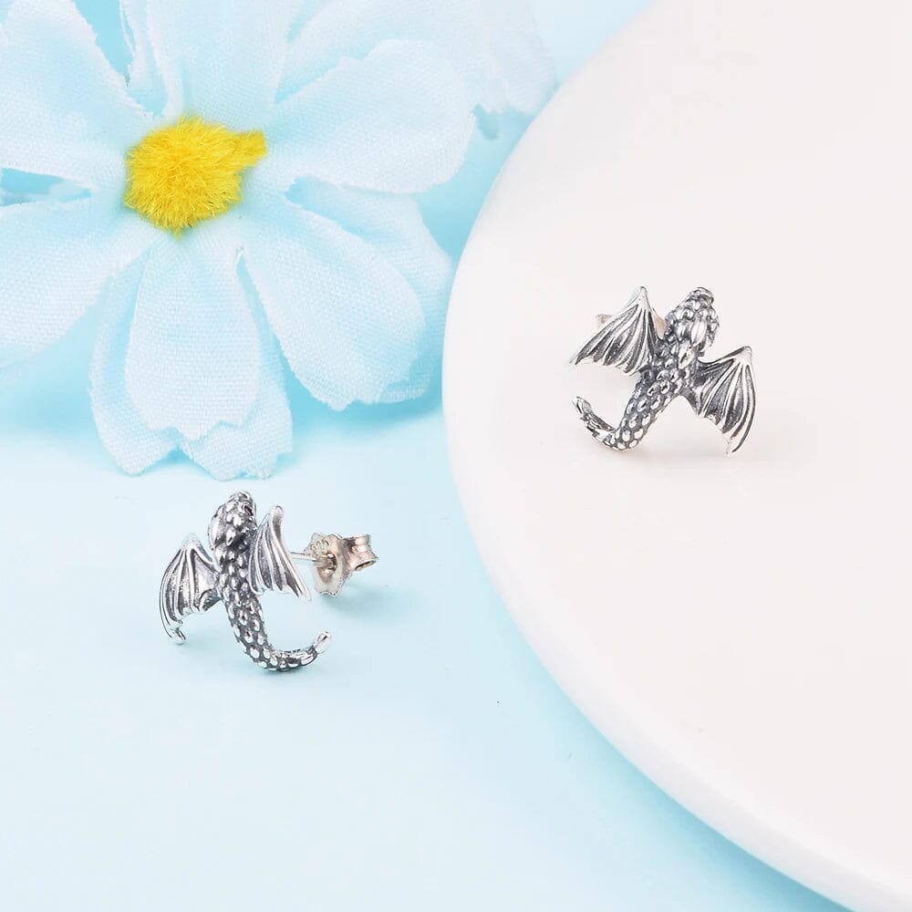 Brincos Mini Dragão em Prata 925 Earrings Tesouros Vikings