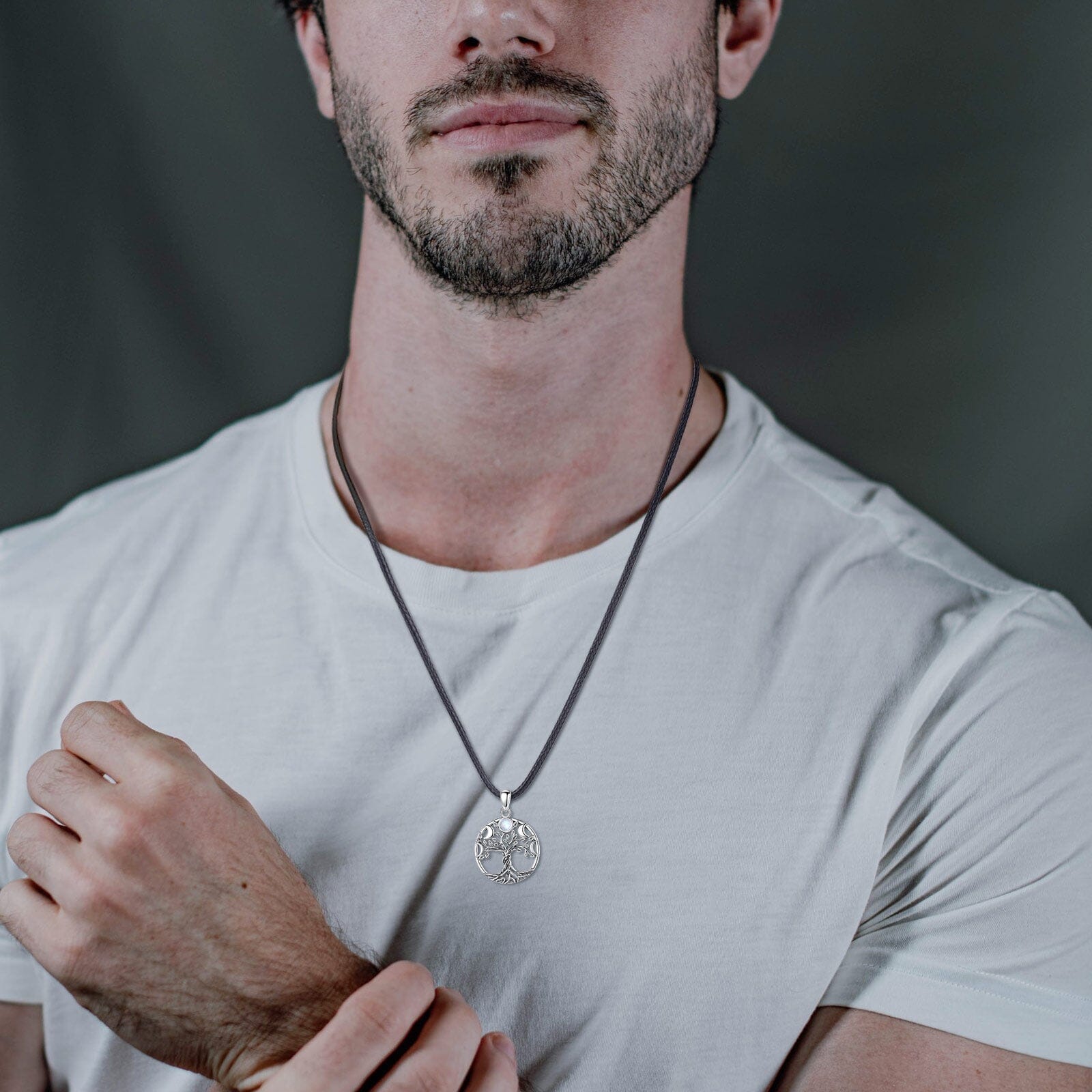 Colar Árvore da Vida com pedra lunar em Prata 925 Necklace Tesouros Vikings