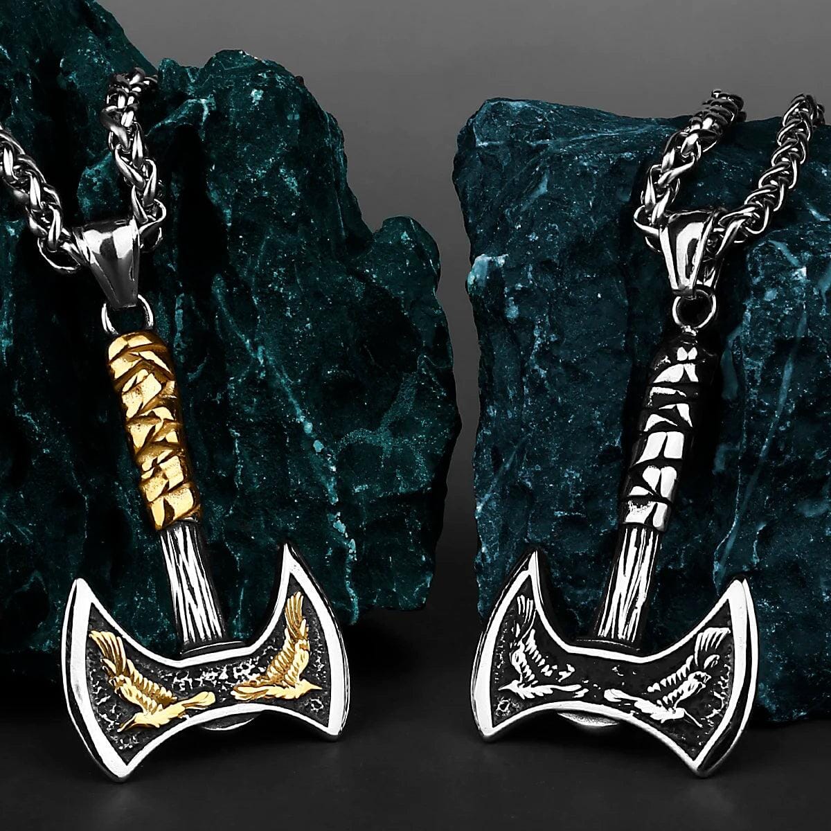 Colar de Machado Duplo em Aço Inoxidável Necklace Tesouros Vikings