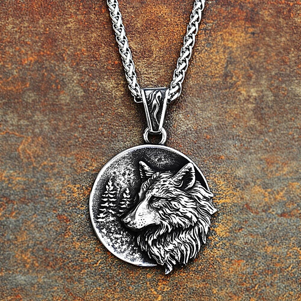 Colar Lobo de Odin em Aço Inoxidável Necklace Tesouros Vikings