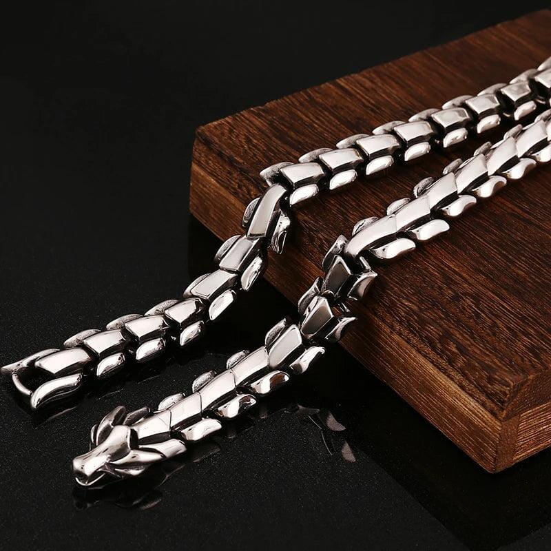 Colar Masculino Escamas de Dragão em Aço Inoxidável Tesouros Vikings