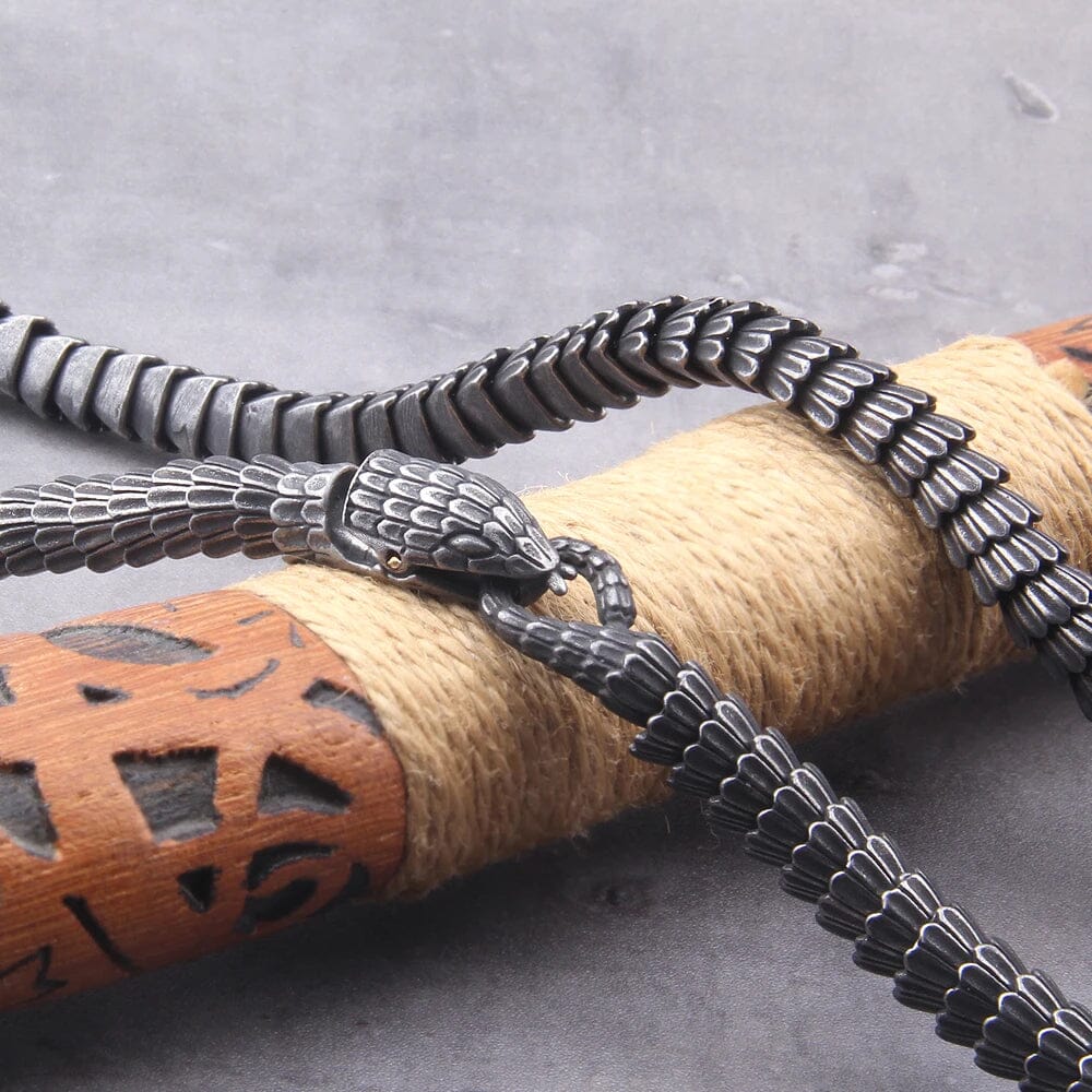 JORMUNGAND - Colar Masculino de Serpente em Aço Inoxidável Necklace Tesouros Vikings