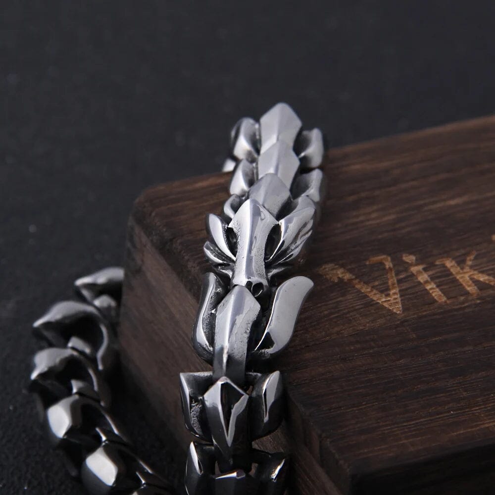 Nidhogg - Pulseira Masculina Escamas de Dragão em Aço Inoxidável Bracelet Tesouros Vikings