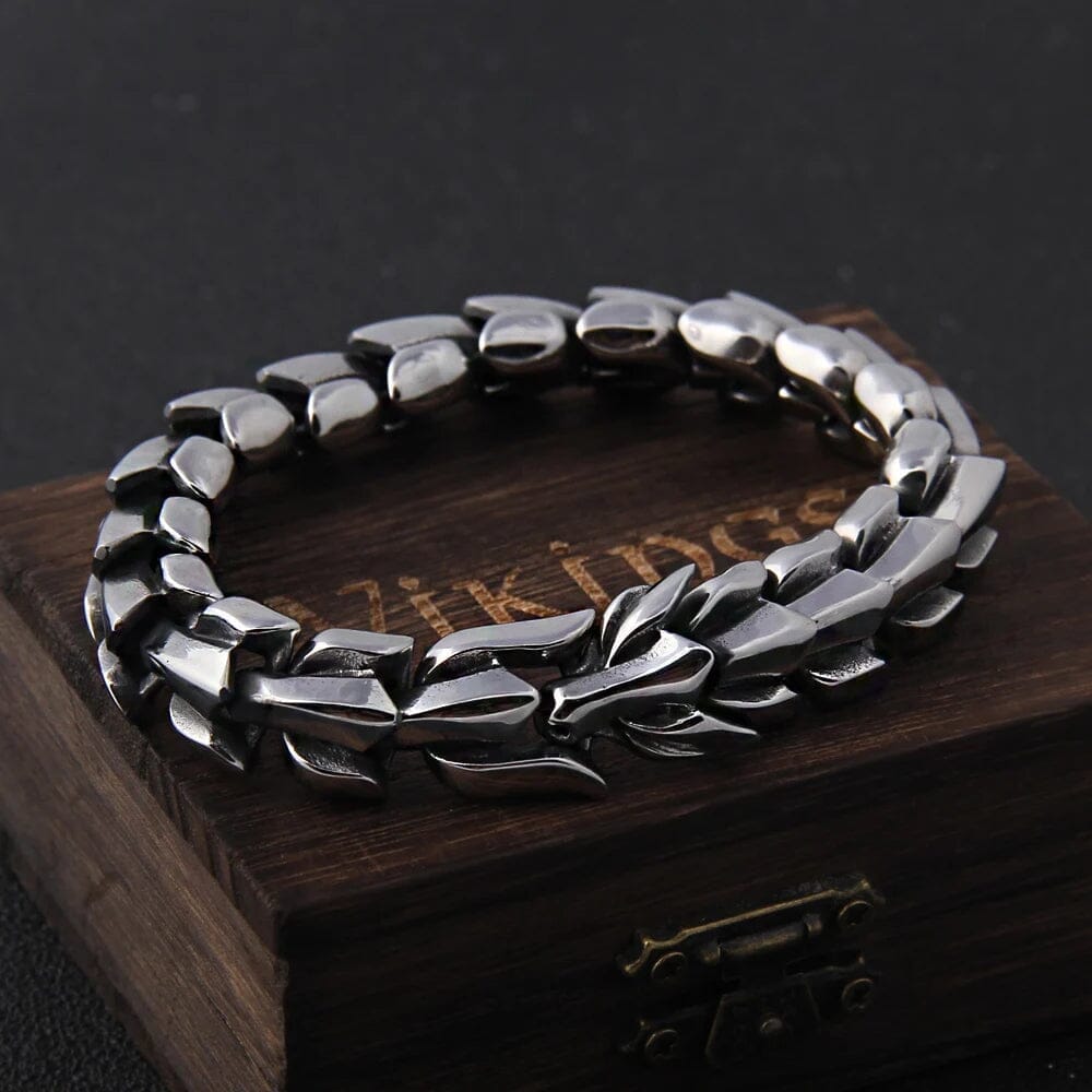 Nidhogg - Pulseira Masculina Escamas de Dragão em Aço Inoxidável Bracelet Tesouros Vikings
