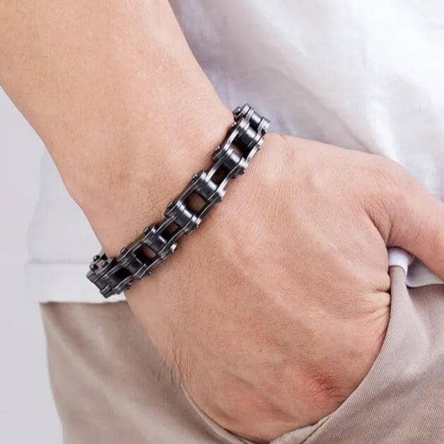 Pulseira Corrente de Moto Masculina em Aço Inoxidável Bracelet Tesouros Vikings