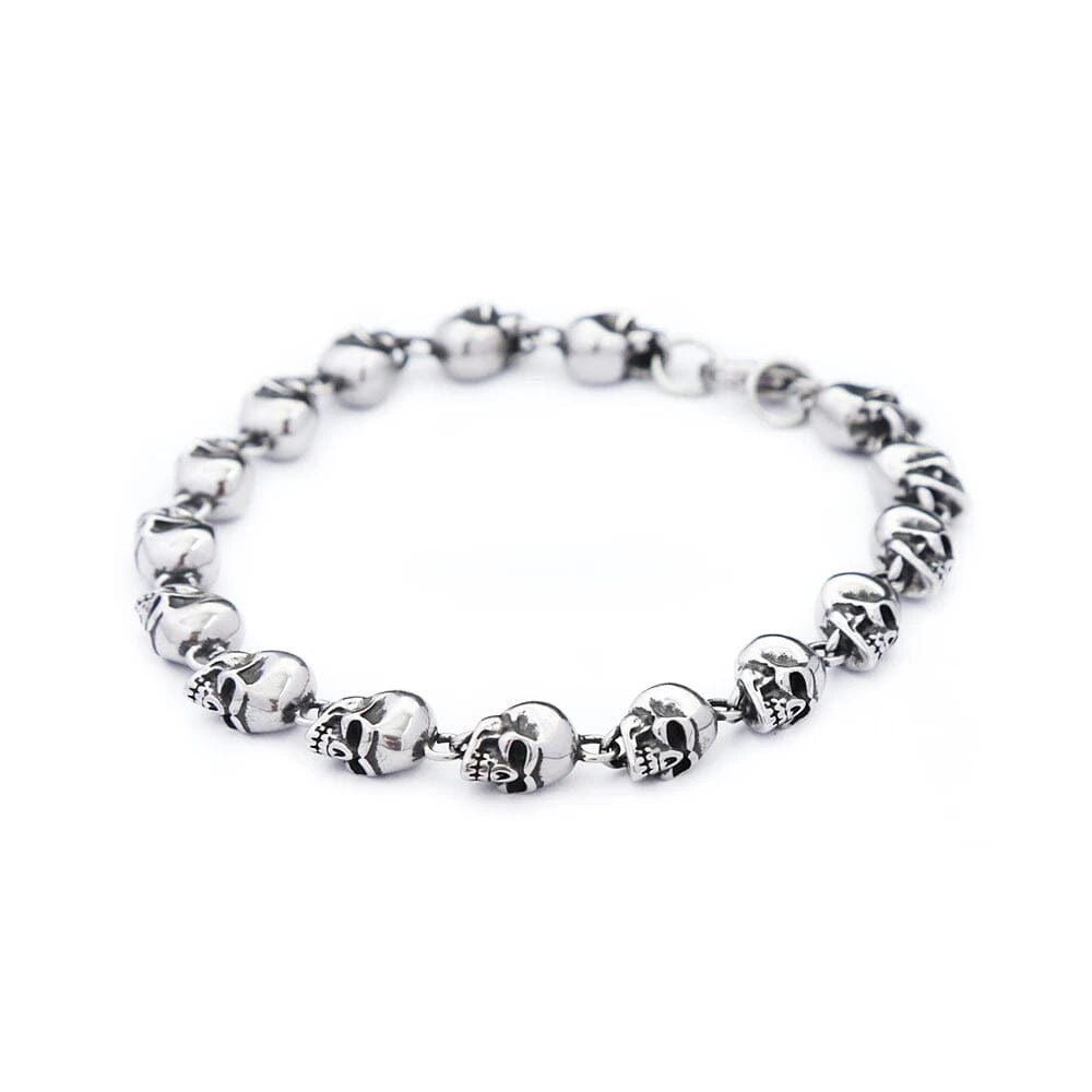 Pulseira de Caveiras Vikings em Aço Inoxidável Bracelet Tesouros Vikings