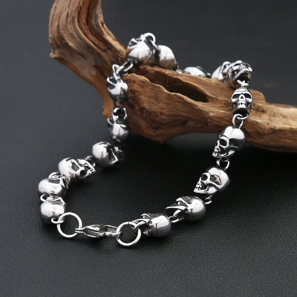 Pulseira de Caveiras Vikings em Aço Inoxidável Bracelet Tesouros Vikings