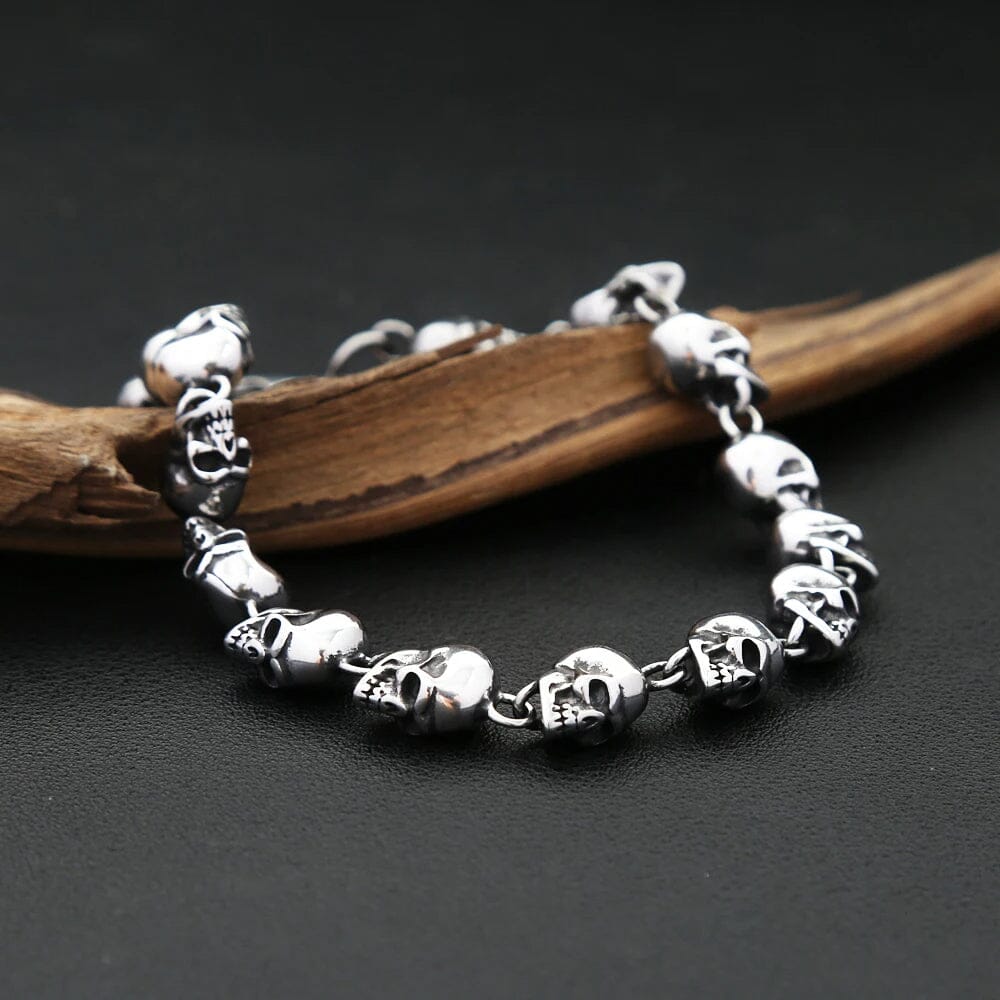 Pulseira de Caveiras Vikings em Aço Inoxidável Bracelet Tesouros Vikings