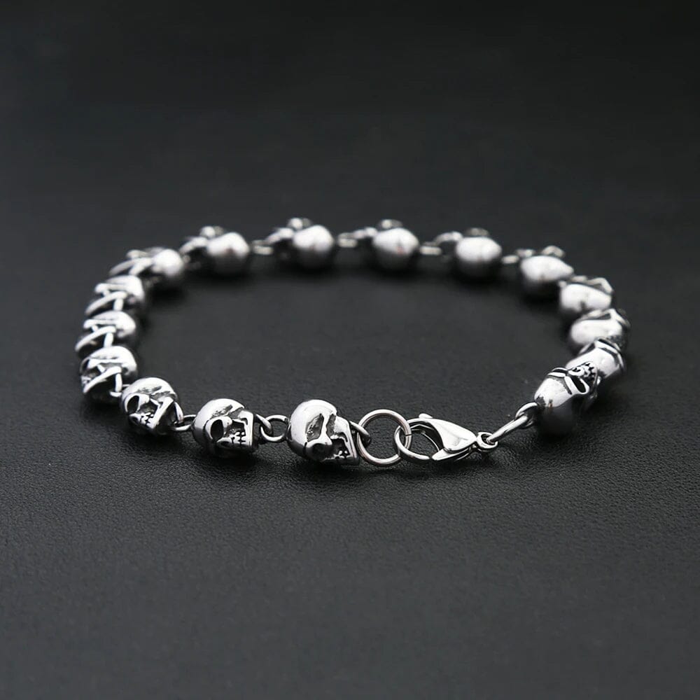 Pulseira de Caveiras Vikings em Aço Inoxidável Bracelet Tesouros Vikings