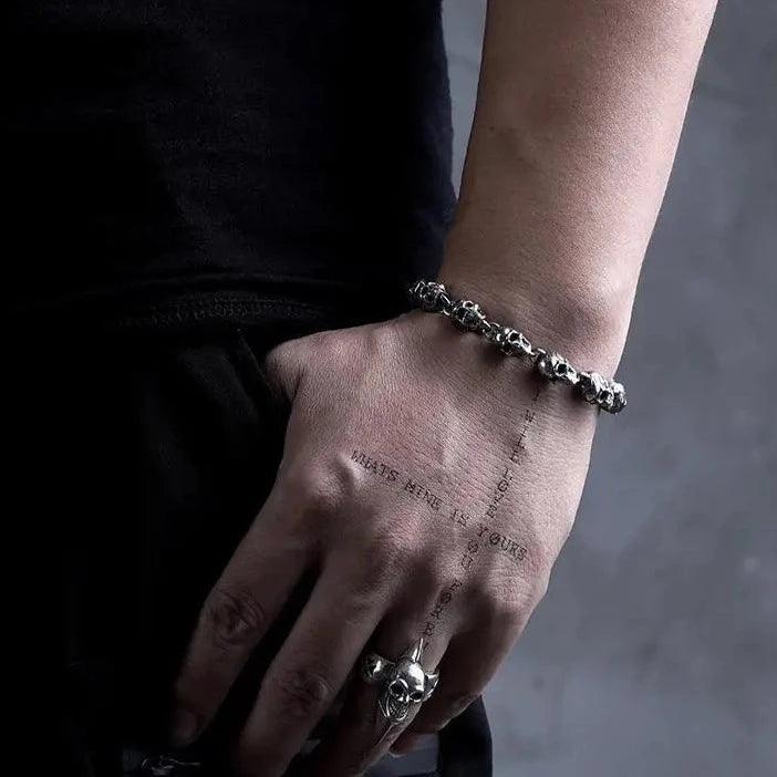 Pulseira de Caveiras Vintage em Prata 925 Bracelet Tesouros Vikings