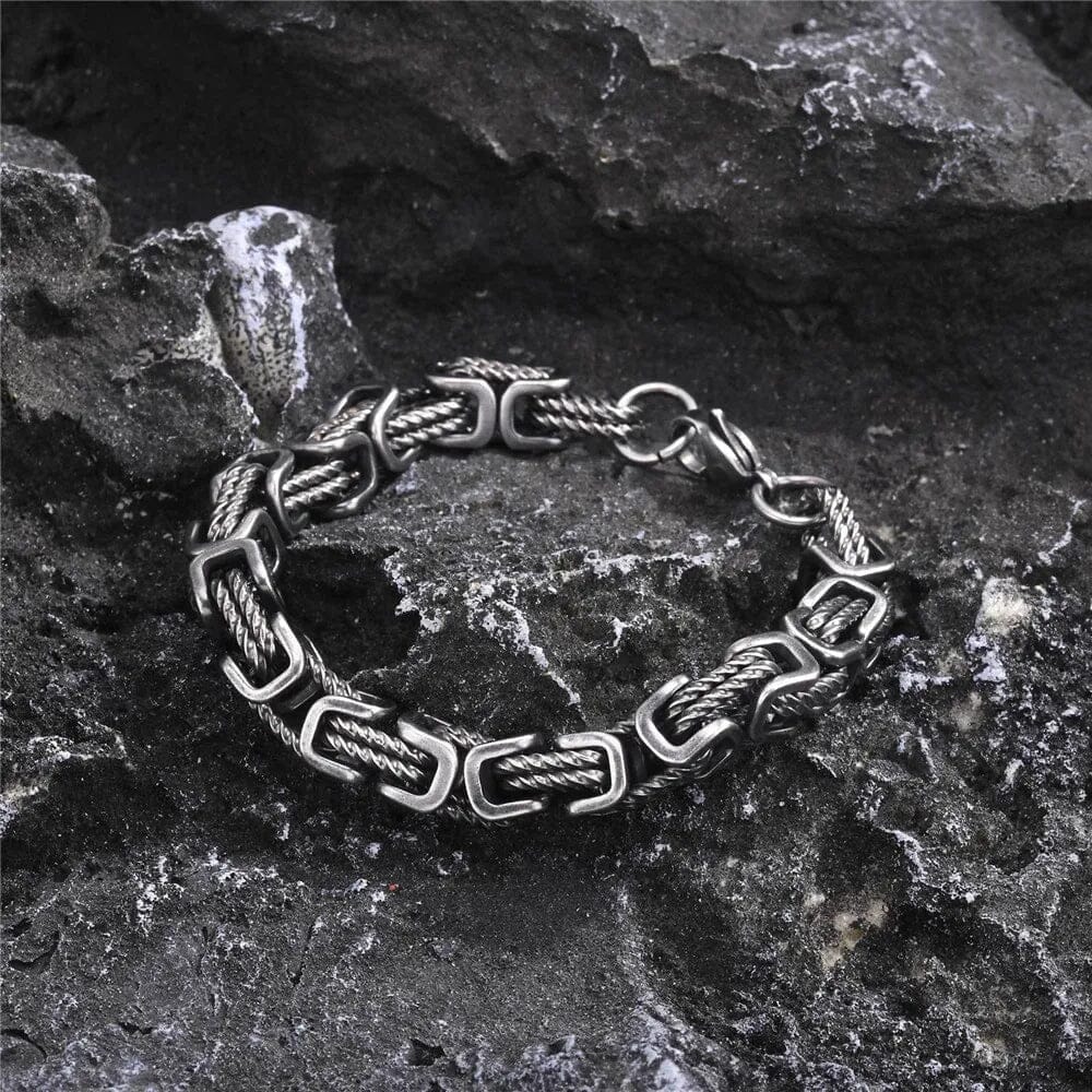 Pulseira de Corrente Trançada Masculina em Aço Inoxidável Bracelet Tesouros Vikings