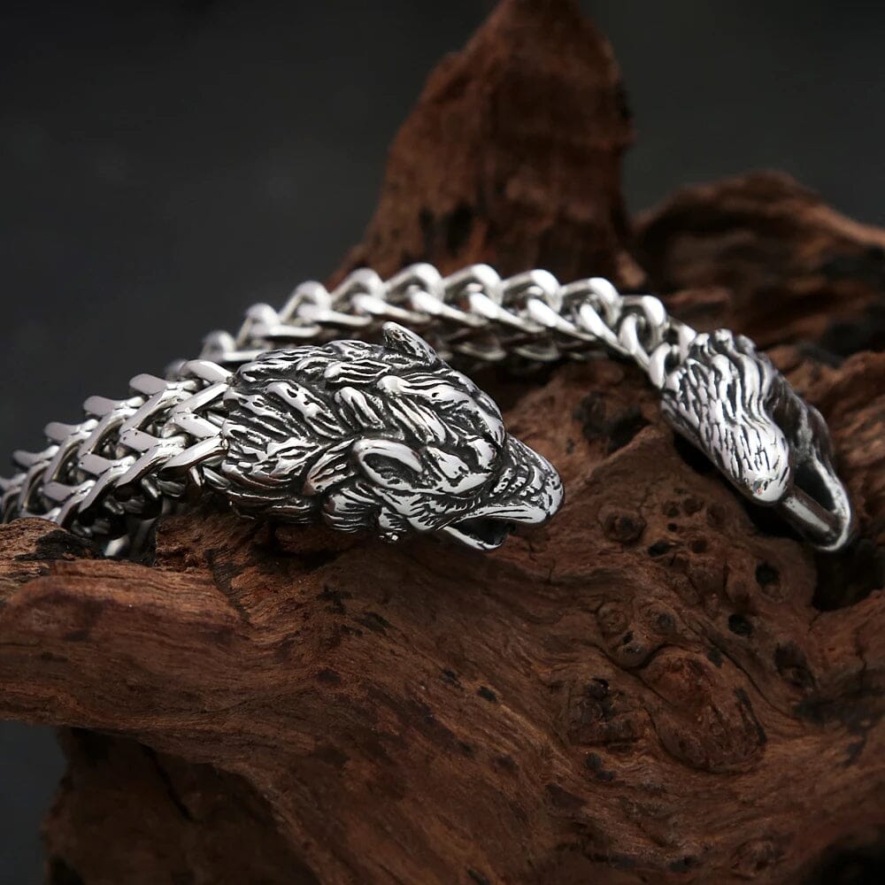 Pulseira de Lobo Nórdico em Aço Inoxidável Bracelet Tesouros Vikings