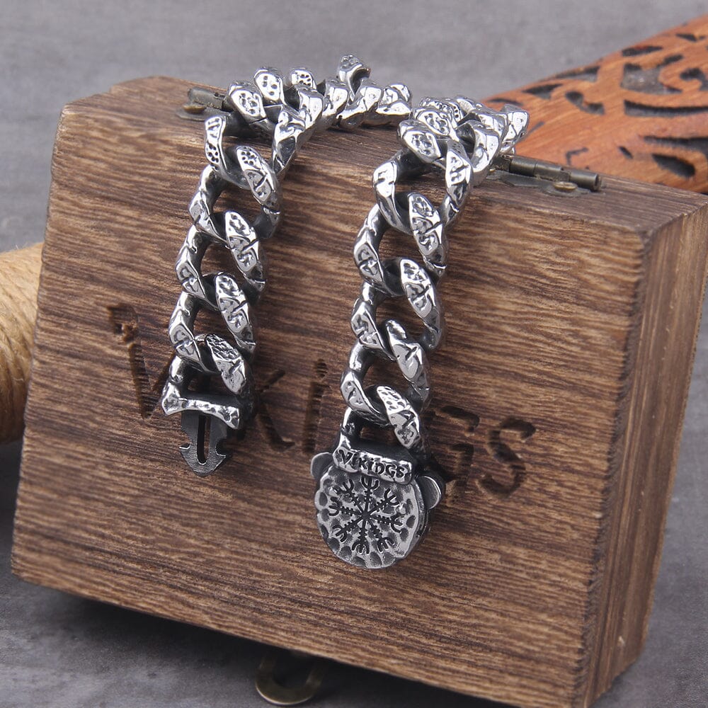 Pulseira Runas Vikings em Aço Inoxidável Bracelet Tesouros Vikings