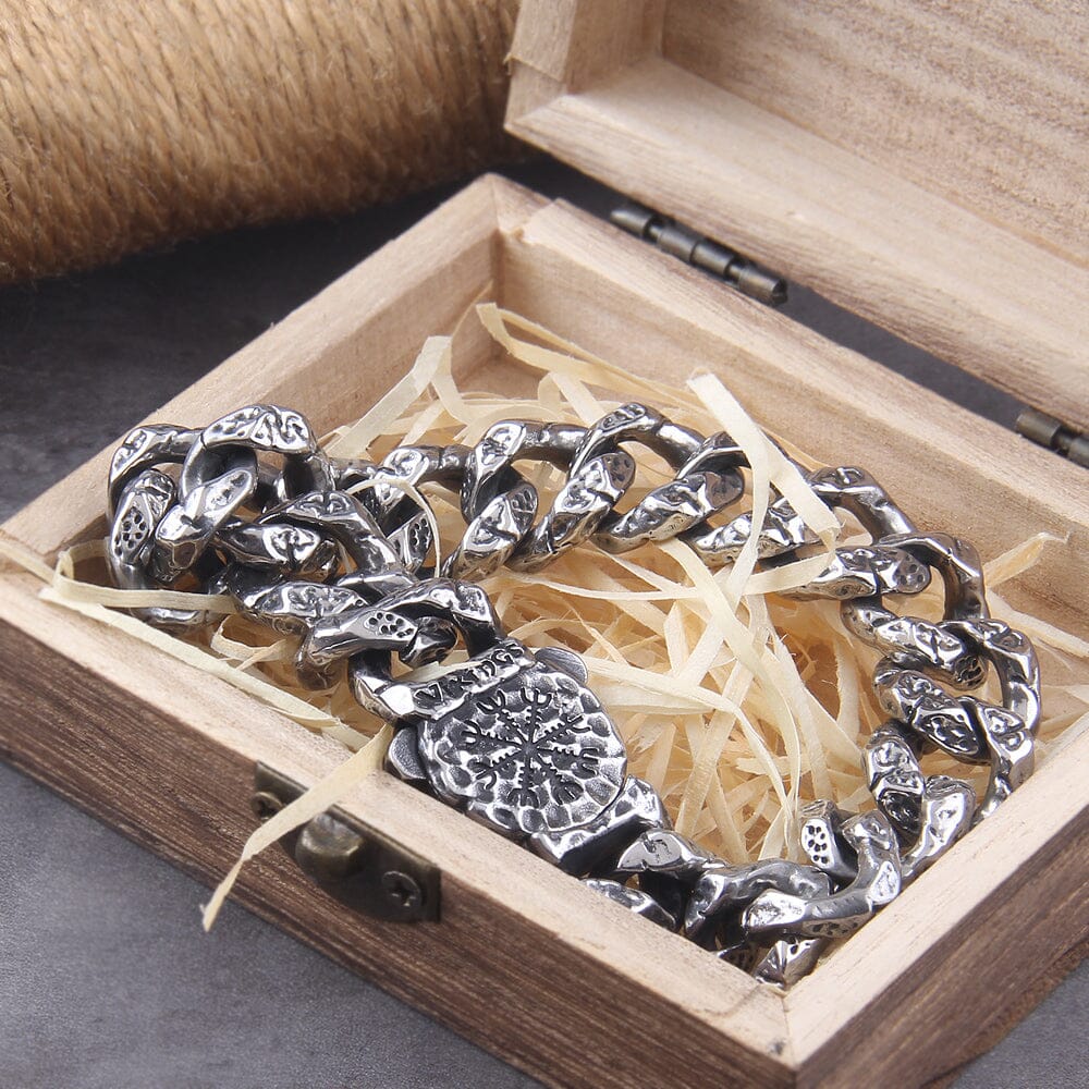 Pulseira Runas Vikings em Aço Inoxidável Bracelet Tesouros Vikings