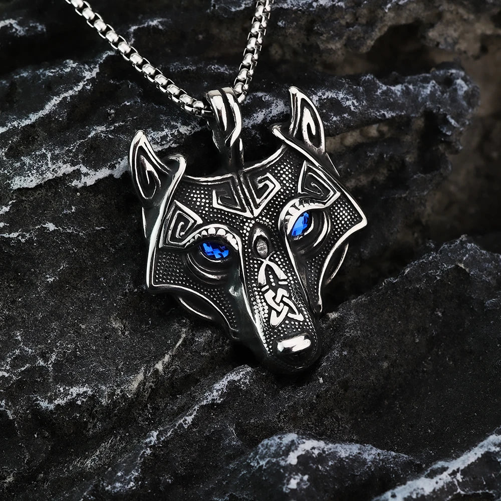 FENRIR - Colar Lobo Azul em Aço Inoxidável - Tesouros Vikings