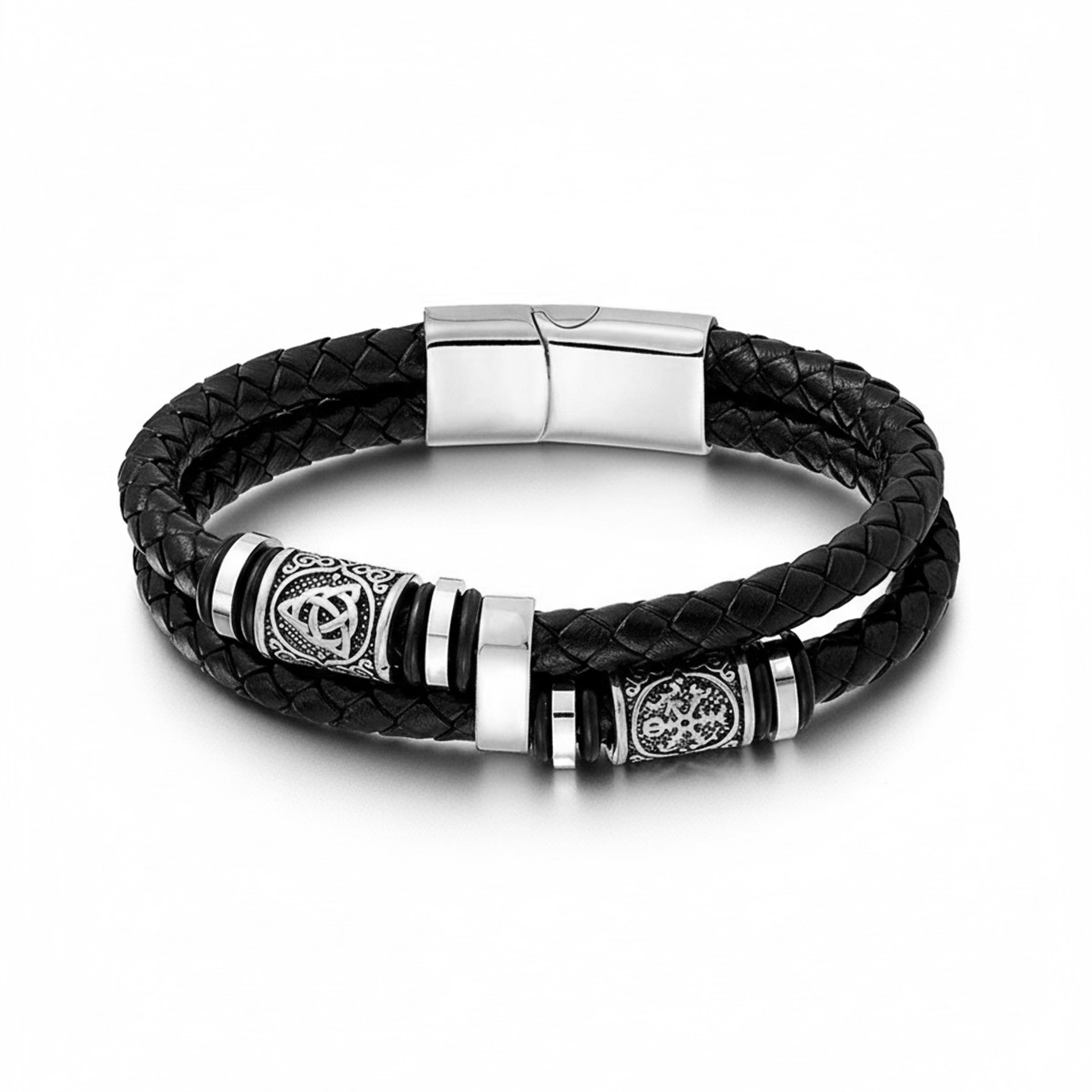 Pulseira Dupla - Nó Celta e Runa Vegvisir