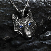 FENRIR - Colar Lobo Azul em Aço Inoxidável - Tesouros Vikings