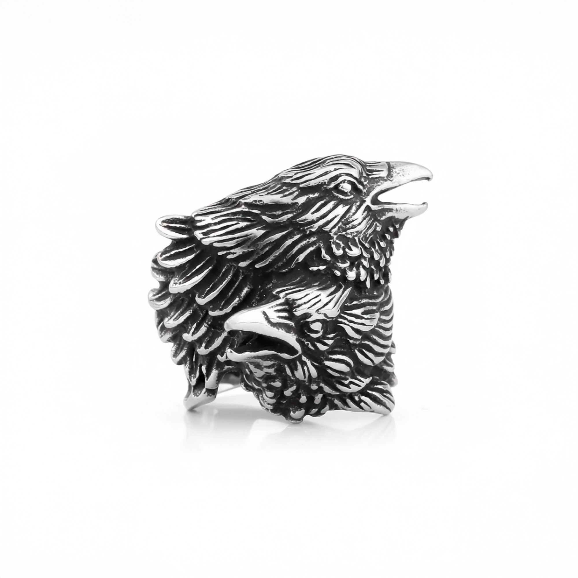 Anel de Corvo - Hugnning e Muninn em Aço Inoxidável