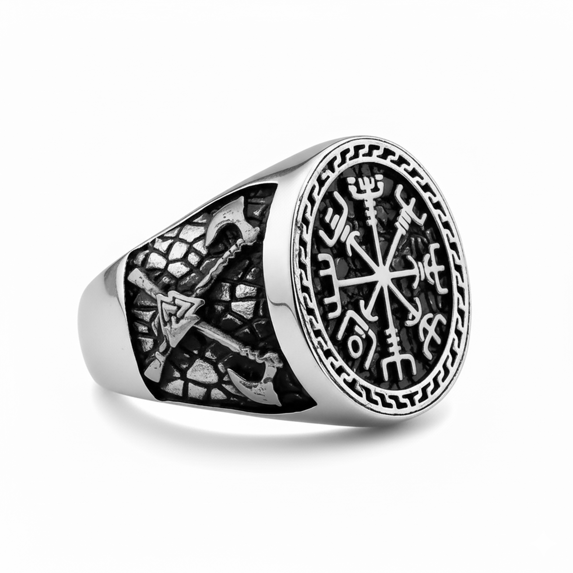 Anel Runa Vegvisir em Aço Inoxidável