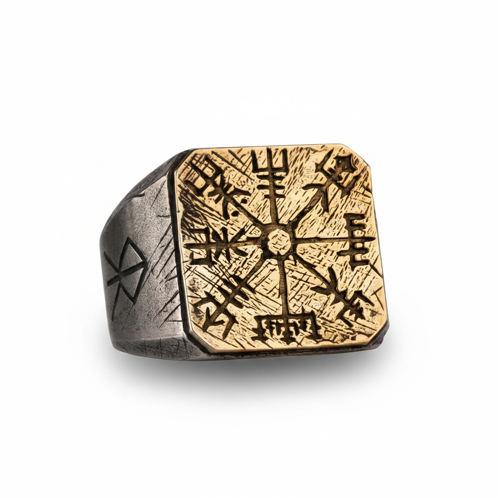 Anel Vegvísir em Prata 925 - Tamanho Ajustável