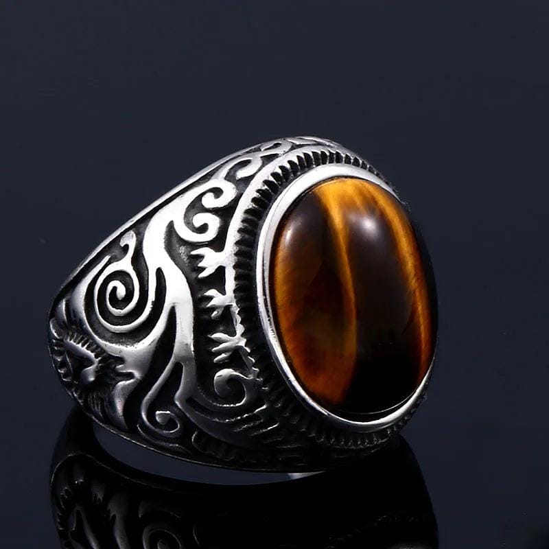 Anel Baldur com Pedra de Zircônia em Aço Inoxidável ring Tesouros Vikings