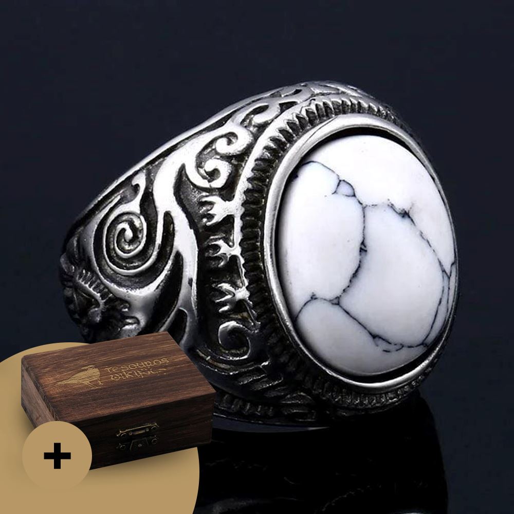 Anel Baldur com Pedra de Zircônia em Aço Inoxidável ring Tesouros Vikings