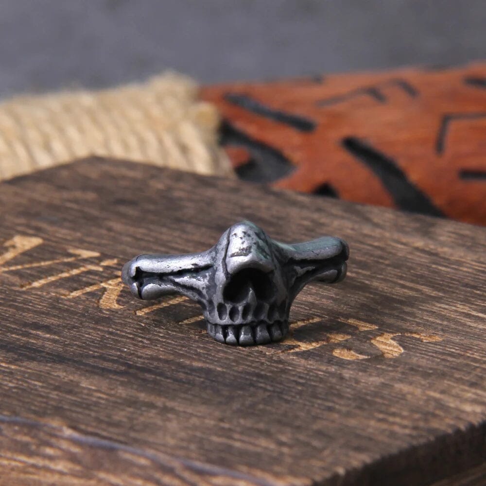 Anel Broken Skull em Aço Inoxidável + Porta Joias Ring Tesouros Vikings