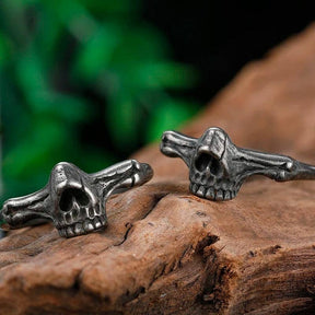 Anel Broken Skull em Aço Inoxidável Ring Tesouros Vikings