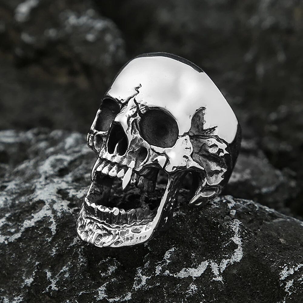 Anel Caveira Viking em Aço Inoxidável Anel Tesouros Vikings