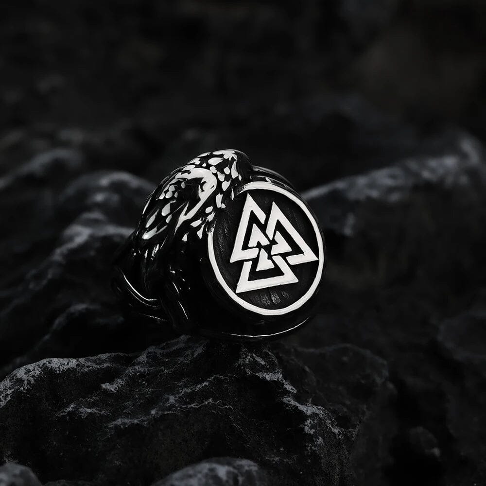 Anel Corvo com Valknut em Aço inoxidável Ring Tesouros Vikings