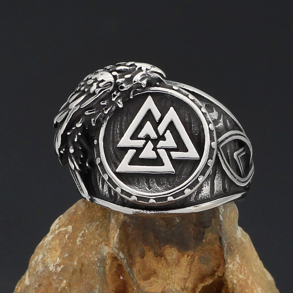 Anel Corvo com Valknut em Aço inoxidável Ring Tesouros Vikings