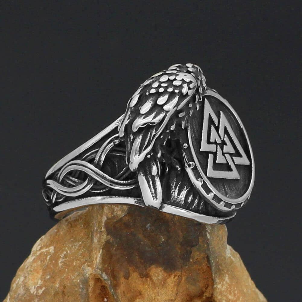 Anel Corvo com Valknut em Aço inoxidável Ring Tesouros Vikings