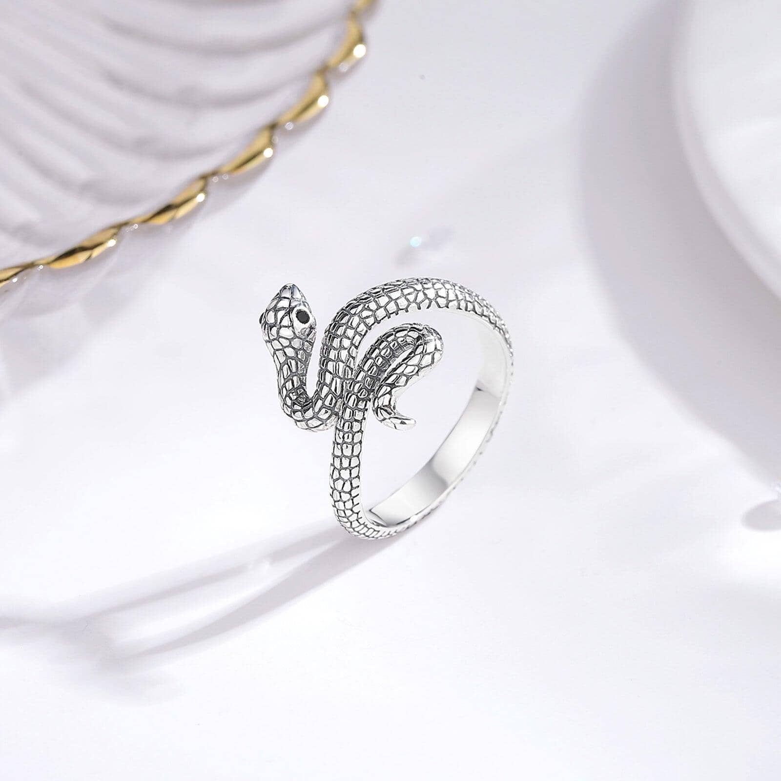 Anel de Serpente em Prata 925 - Tamanho Ajustável Ring Tesouros Vikings